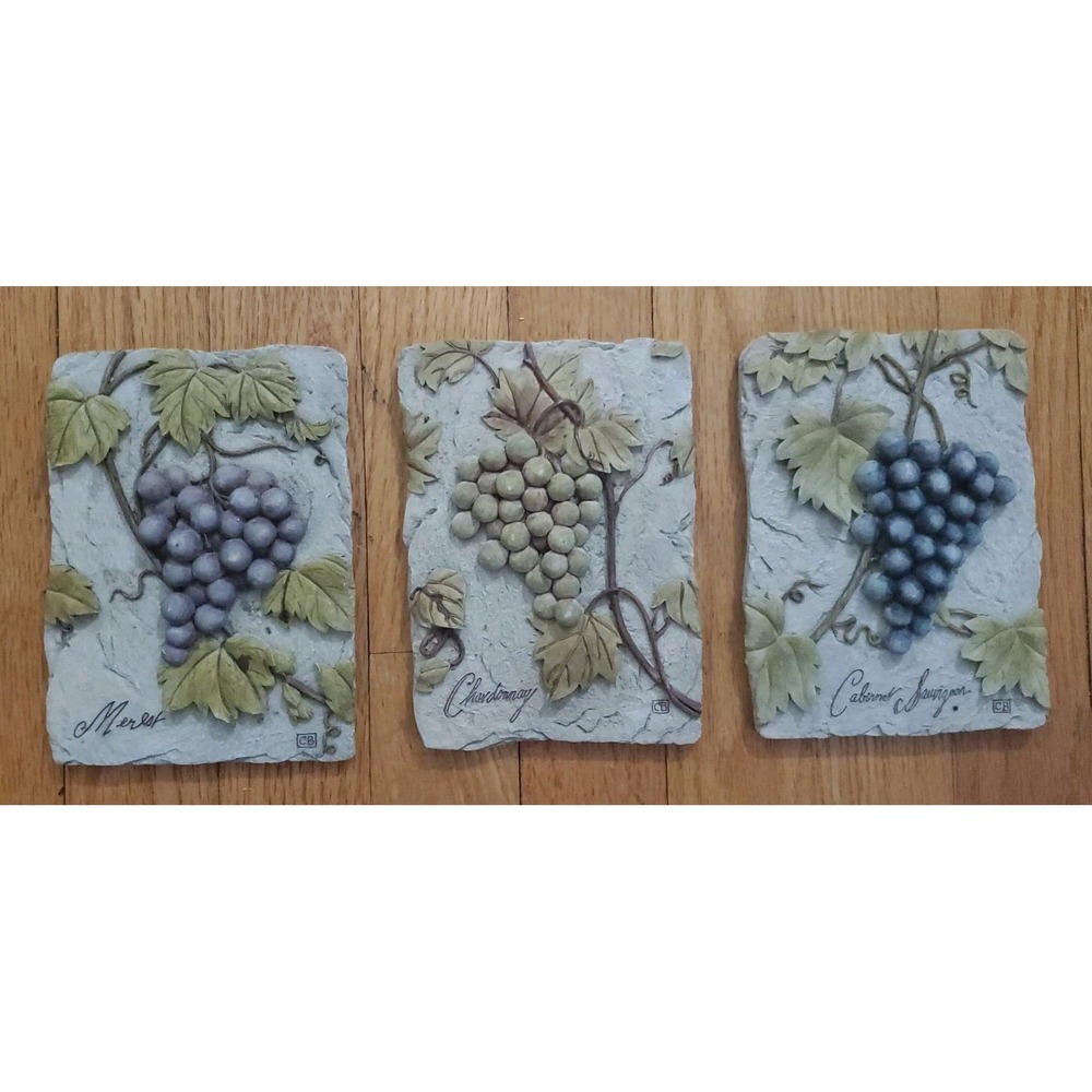 Vintage Set Of 3 Cheri Blum 3D Grapes Resin Wall Plaques 6"Hx4.5W Decor